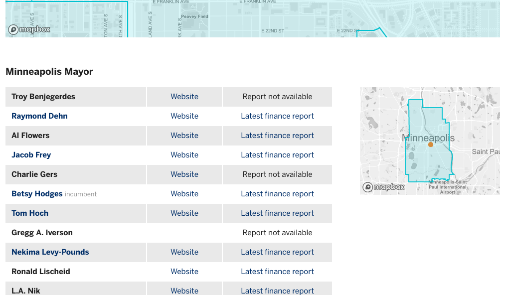 Screenshot of Twin Cities election guide